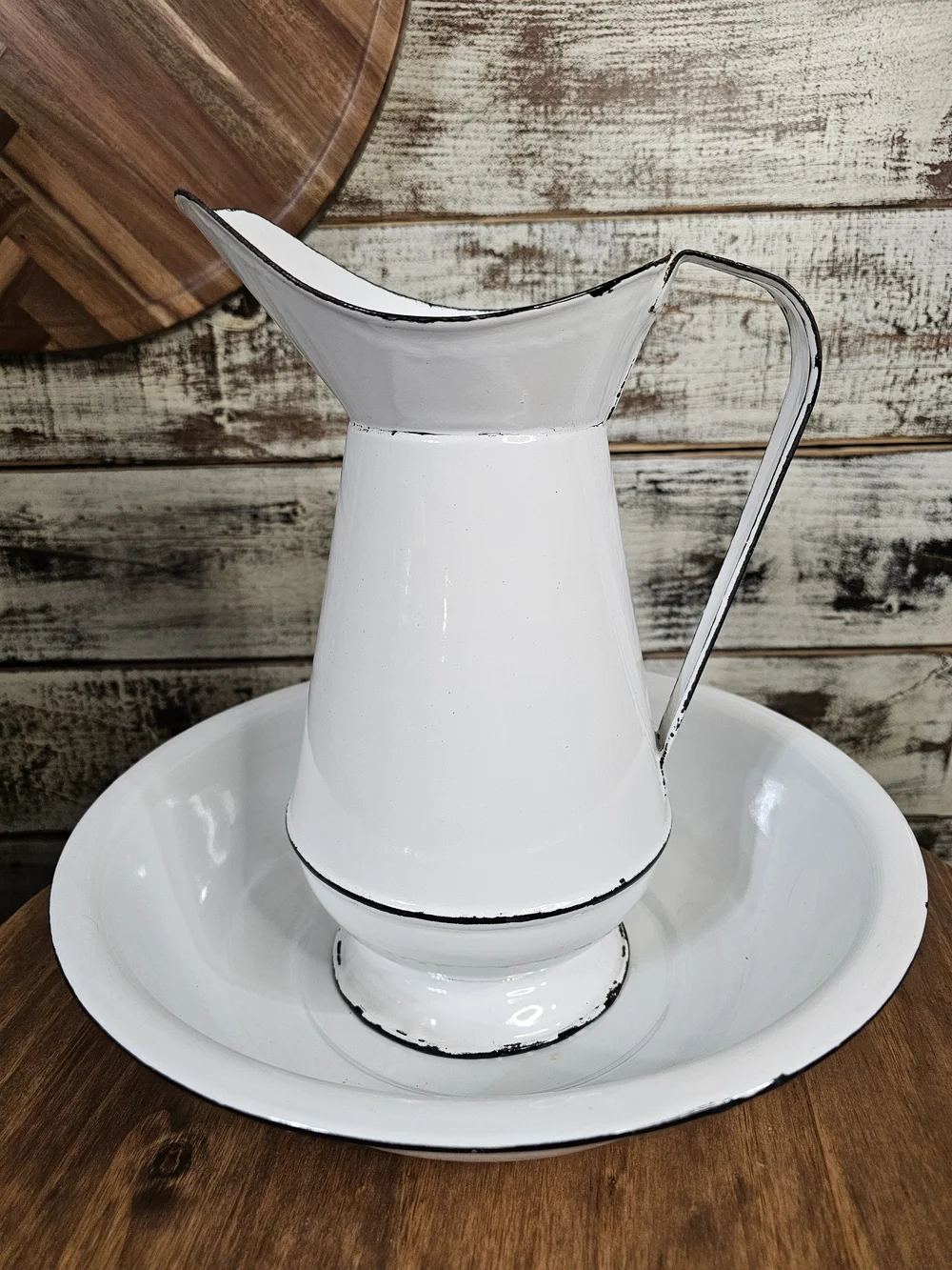 White Enamel Pitcher & Wash Bowl
